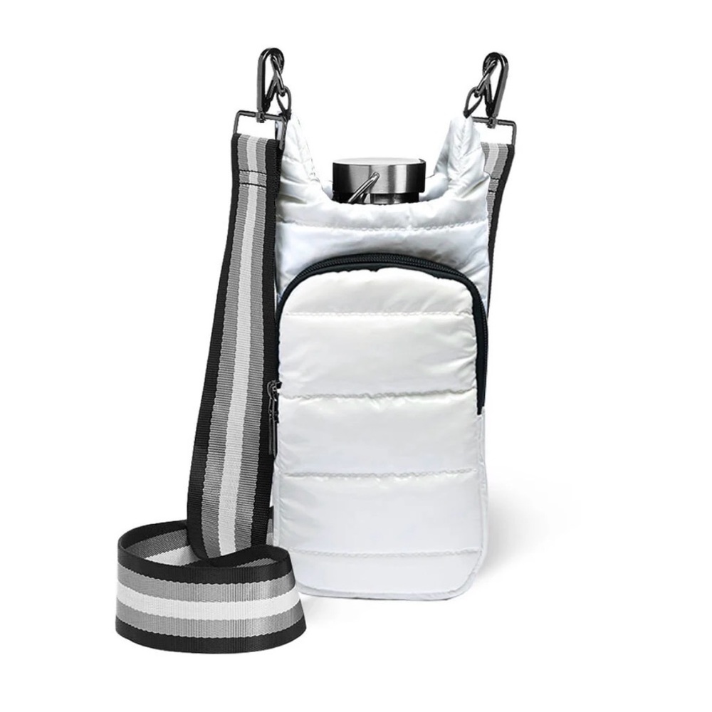 Wanderfull White Glossy Hydrobag Quilted Crossbody Bag with Striped Strap